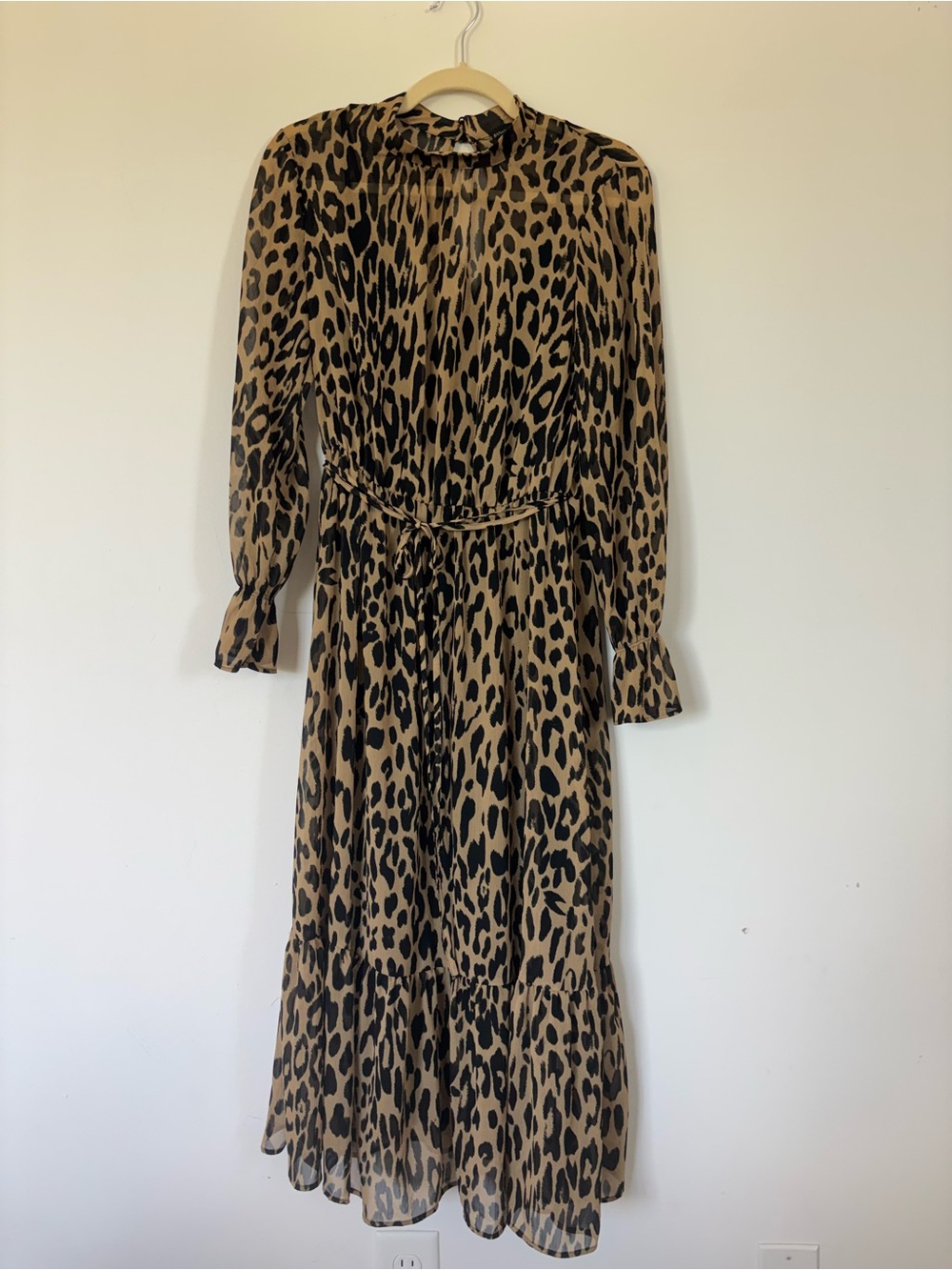 Banana Republic Leopard Print Long Sleeve Midi Dress - Tan & Black. Black slip